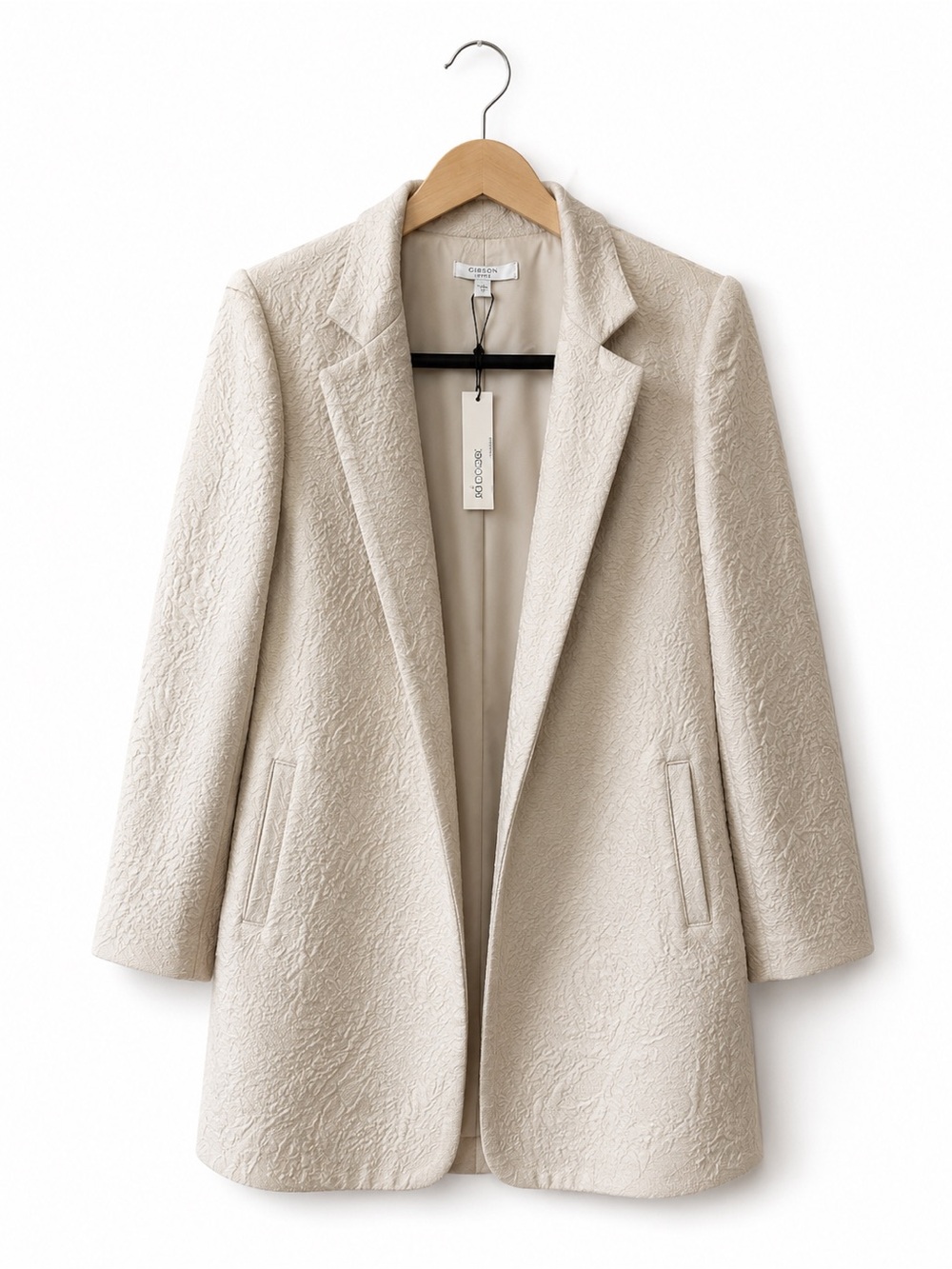 Chico’s Ivory Jacquard Blazer Open Front Jacket Size 1 (8) NWT Classic Career